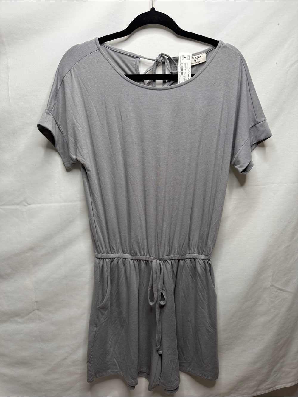 Zenana Outfitters Light Gray Tie-Waist Short Sleeve Romper